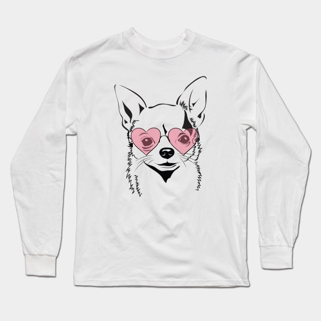 Chihuahua with heart glasses Long Sleeve T-Shirt by Catdog